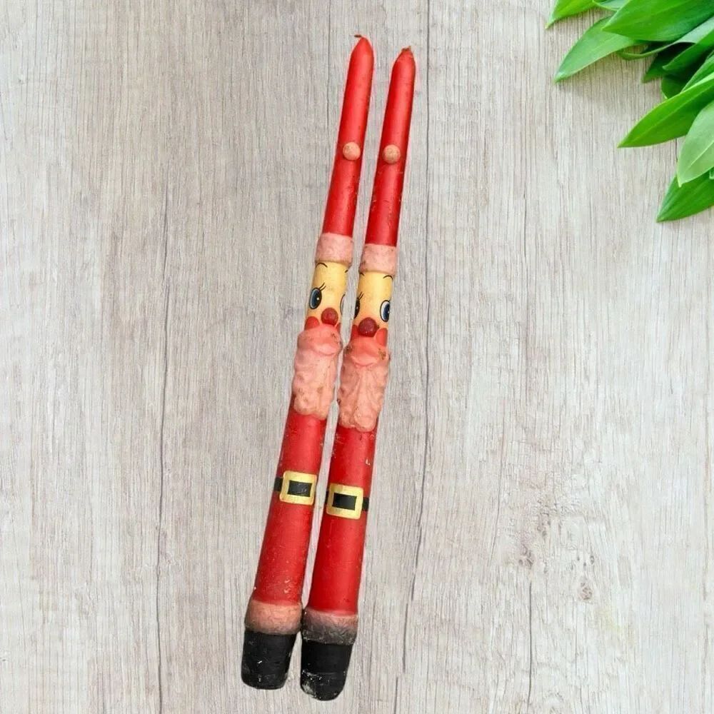 1960s Mid Century Christmas Santa Clause Stick Candles